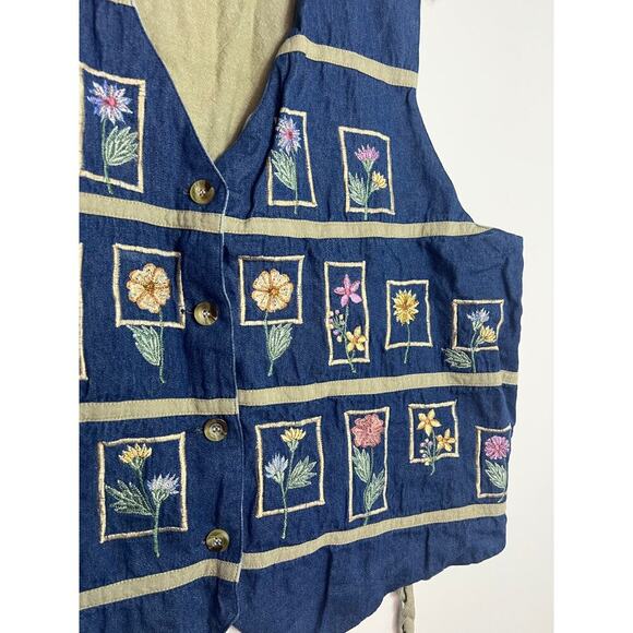 Vintage Floral embroidered beaded vest size XL 100% Cotton - Picture 2 of 5